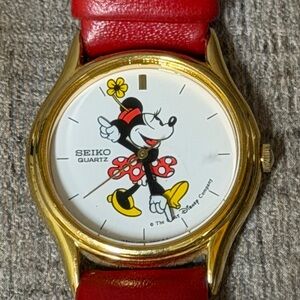 Seiko Minnie Mouse red leather wrist band. Rare  watch #disney watch